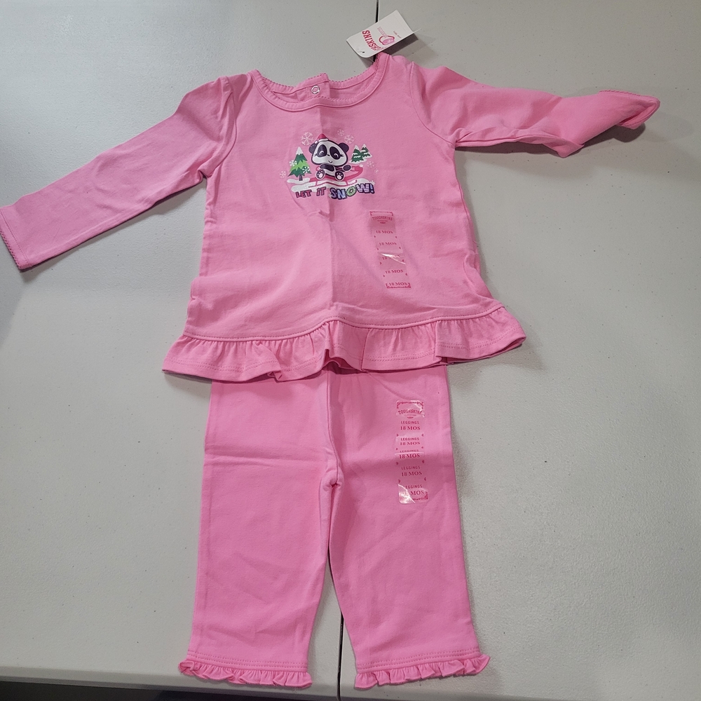 Toughskins Pink 2-piece Set with Winter Panda Print / Size 18 months